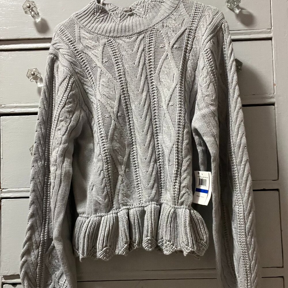 Gray Cable-Knit Sweater Size XL w/ Peplum Detail NWT